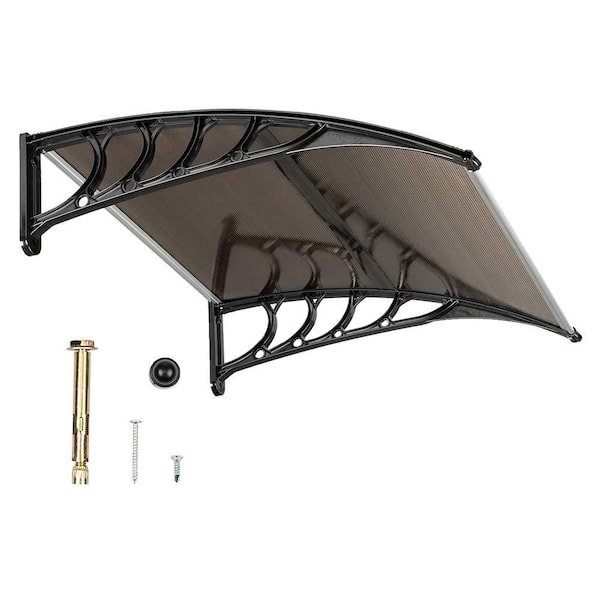 Black Frame Brown Polycarbonate 39.8 x 35.4 in. Front Door Window Awning Canopy, Rain and UV Protection Patio Shelter