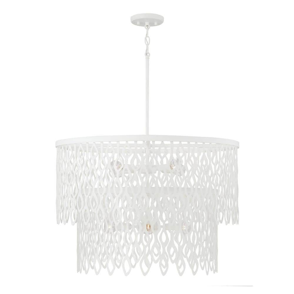 Phoebe 27 in. W x 30.5 in. H 7-Light Laser Cut Two-Tier Metal Pendant in Matte White Modern Motif price history on PriceWatchPro