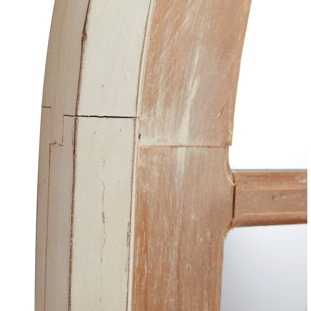 Brown Distressed Wood Arched Window Pane Wall Mirror