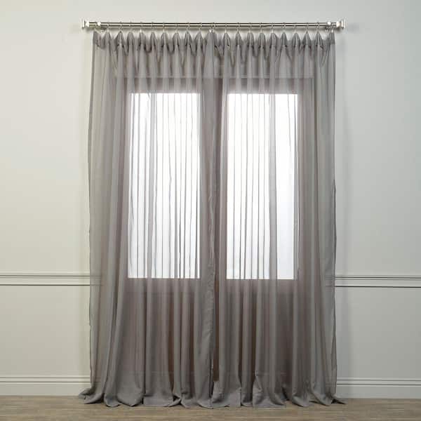 Exclusive Fabrics & Furnishings Doublewide Solid Voile Poly Sheer Curtain in Grey - 100 in. W x 96 in. L