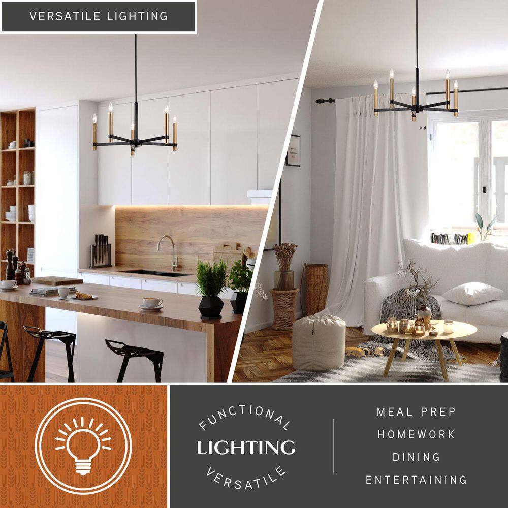 Damen Sleek 25" Matte Black & Natural Brass Chandelier