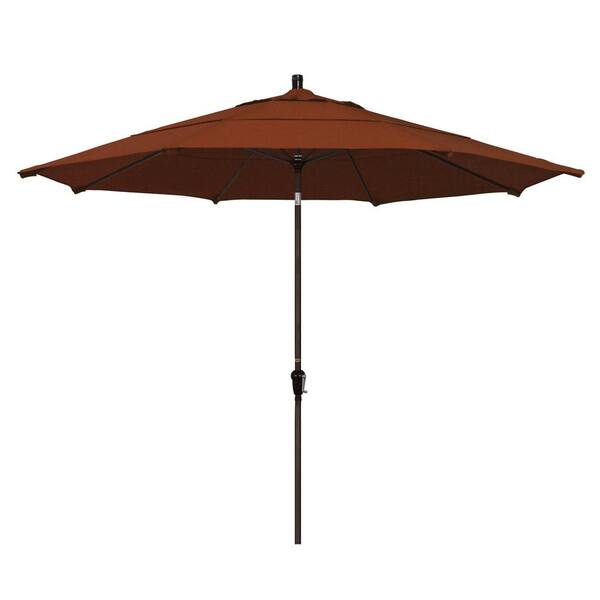 California Umbrella 11 ft. Bronze Aluminum Market Auto Tilt Patio Umbrella in Terracotta Olefin