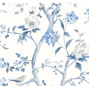 40.5 sq. ft. Luxe Haven Bluestone Floral Trail Vinyl Peel and Stick Wallpaper Roll