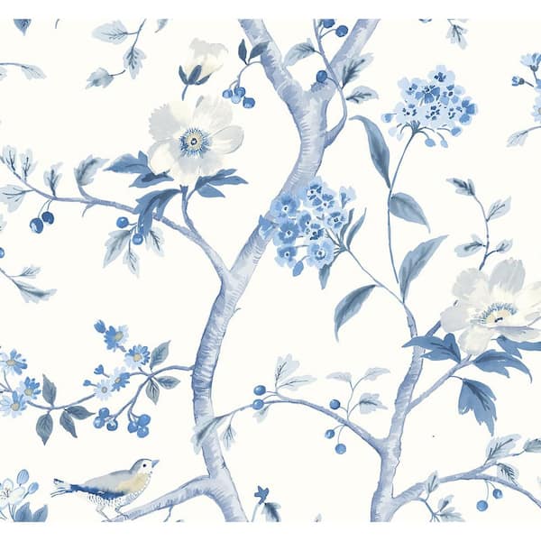LILLIAN AUGUST 40.5 sq. ft. Luxe Haven Bluestone Floral Trail Vinyl Peel and Stick Wallpaper Roll