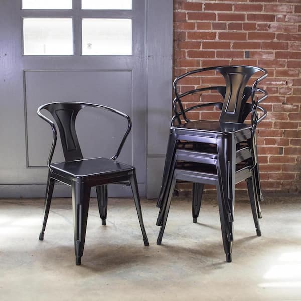 AmeriHome 4 PC Loft Black Metal Dining Chair With Wood Seat Furniture Kitchen for sale online 