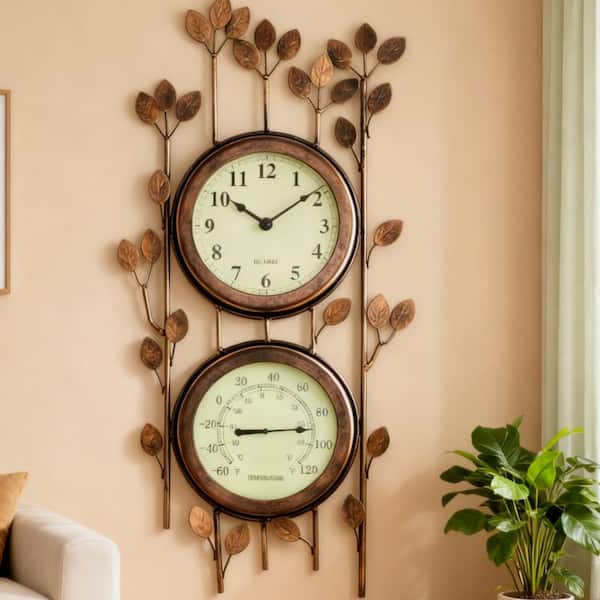 22 in. Leaf Design Metal Analog Thermometer Outdoor Decoration