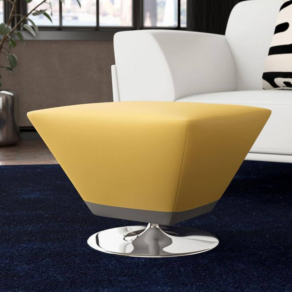 Yellow Faux Leather and Chrome Swivel Ottoman