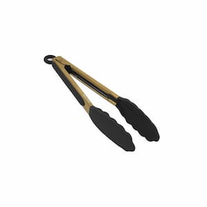 9 in. S/S Gold Plated Black Silicone Tong W/Stay Cool Handle (Set of 2)