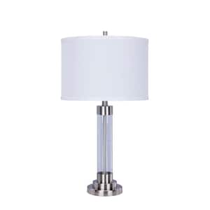 28 in. Brushed Steel Metal and Clear Glass Table Lamp