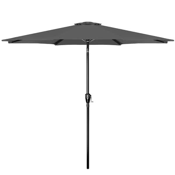 AFAIF 9 ft. Outdoor Market Table Patio Umbrella with Button Tilt, Crank and 8-Sturdy Ribs for Garden, Gray