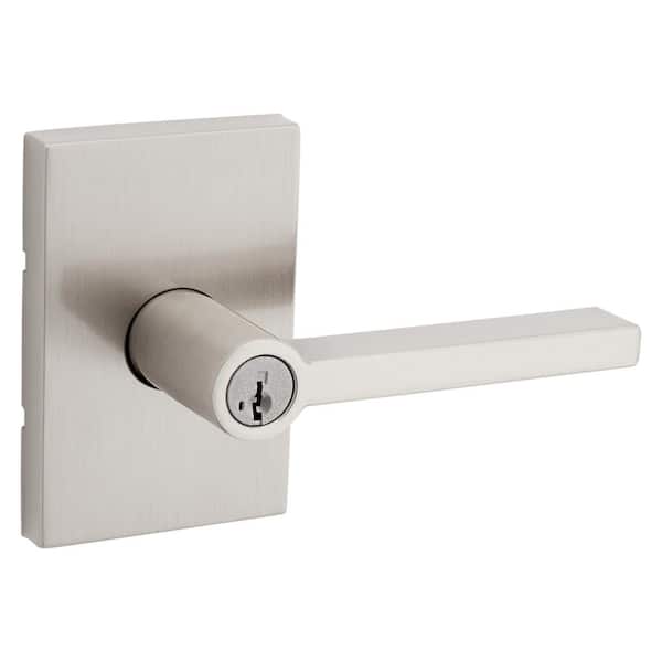 Kwikset Halifax Satin Nickel Rectangular Keyed Entry Reversible Door Lever featuring SmartKey Security