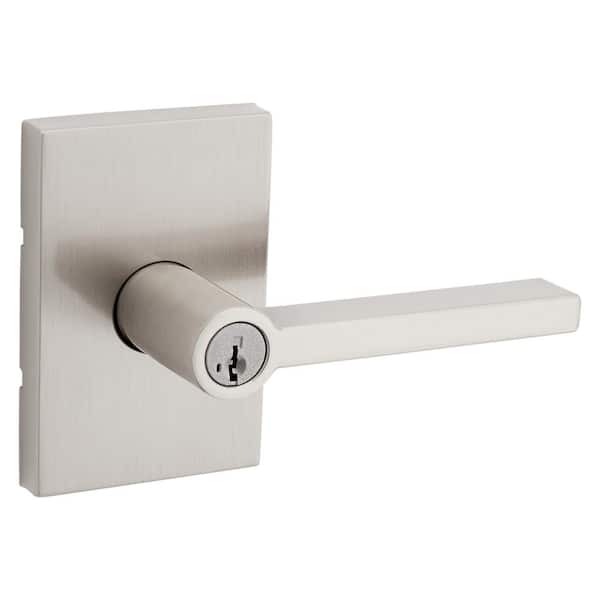 Kwikset Halifax Rectangle Rose Satin Nickel Keyed Entry Door Lever Featuring SmartKey Technology with Microban