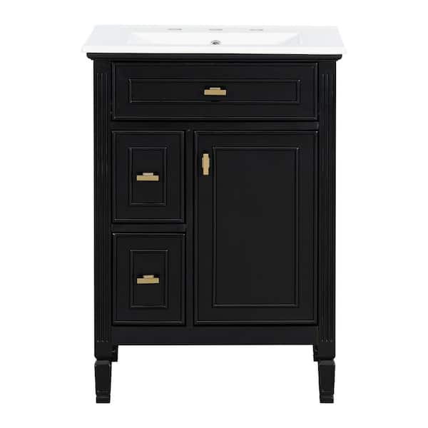 Ziyudura 24 in. Single Sink Freestanding Black Bath Vanity with