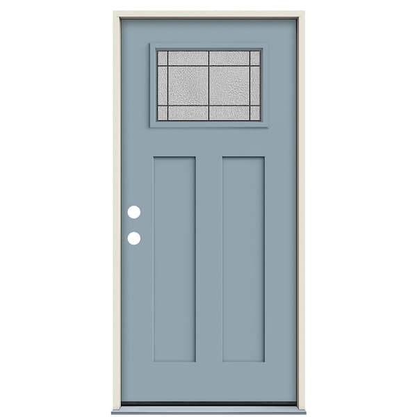 36 in. x 80 in. Right-Hand 1/4-Lite Craftsman Dilworth Decorative Glass Light Blue Painted Fiberglass Prehung Front Door