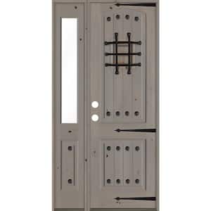 44 in. x 96 in. Mediterranean Alder Right-Hand/Inswing Clear Glass Grey Stain Wood Prehung Front Door with Sidelite