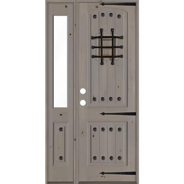 Krosswood Doors 44 in. x 96 in. Mediterranean Alder Right-Hand/Inswing Clear Glass Grey Stain Wood Prehung Front Door with Sidelite