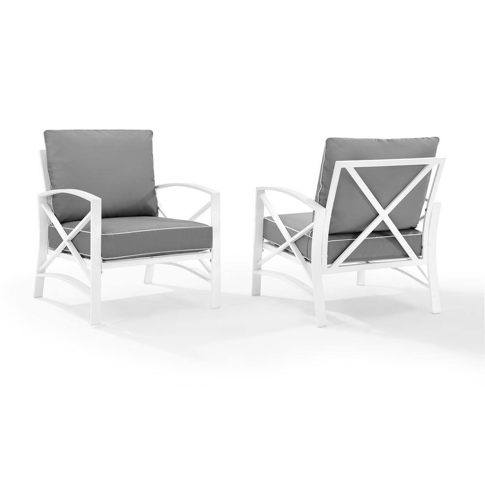 Gray and White Outdoor Club Chairs with Cushions, Set of 2