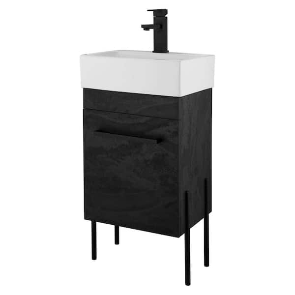 FINE FIXTURES Concordia 17 in. W x 11.75 in. D x 33.50 in. H Bathroom Vanity Side Cabinet in Black Marble with White Ceramic Top