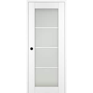 Paola 18 in. x 80 in. Right-Hand 4Lite Frosted Glass Bianco Noble Composite Solid Core Wood Single Prehung Interior Door
