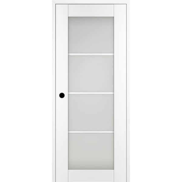 Belldinni Paola 18 in. x 80 in. Right-Hand 4Lite Frosted Glass Bianco Noble Composite Solid Core Wood Single Prehung Interior Door