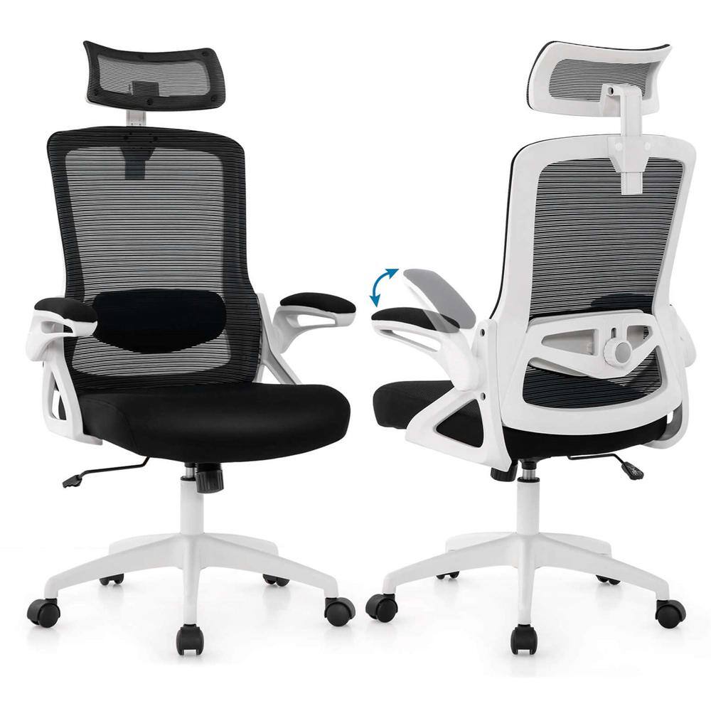 Fabric Adjustable height Ergonomic Office Chair in White with Adjustable Lumbar Support Rocking Backrest Armrests