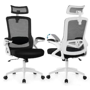 Fabric Adjustable Height Ergonomic Office Chair in White with Adjustable Lumbar Support Rocking Backrest Armrests