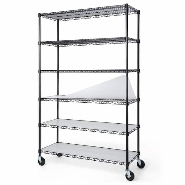 Black 6-Tier Adjustable Welded Steel Heavy Duty Garage Storage Unit Shelving with Liner (48 in. W x 72 in. H x 18 in. D)