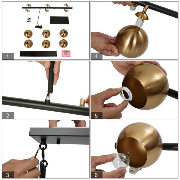 Zevni 6-Light Brass-Plated Island Chandelier, Globe Metal Zevni 6-Light Brass-Plated Island Chandelier, Globe Metal