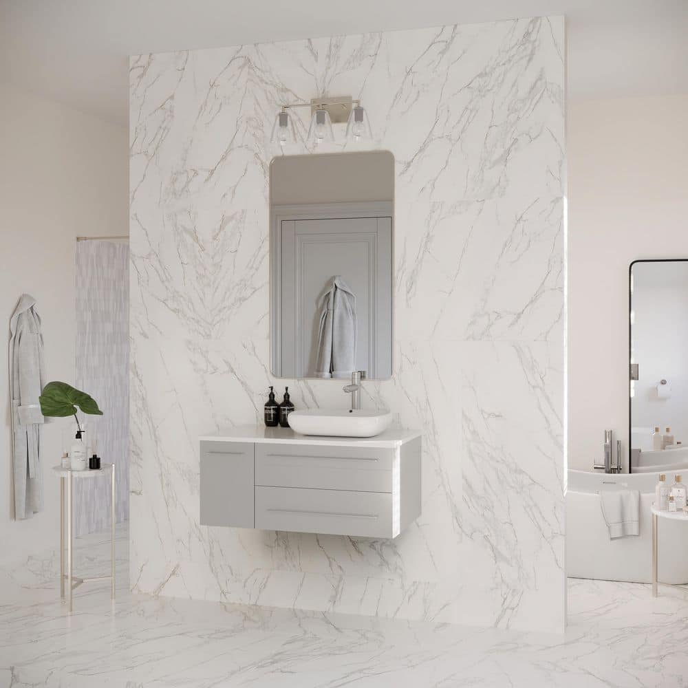 Gray 36" Wall-Mount Bathroom Vanity with Quartz Top