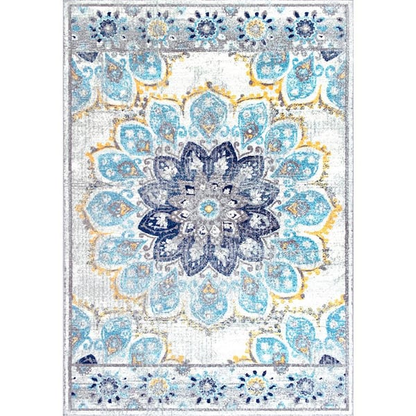 nuLOOM Kiyoko Vintage Floral Blue 7 ft. x 9 ft. Area Rug