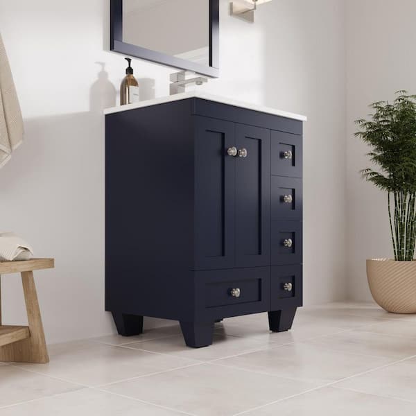 Eviva Happy 24 in. Single Sink Blue Bath Vanity with White Carrara