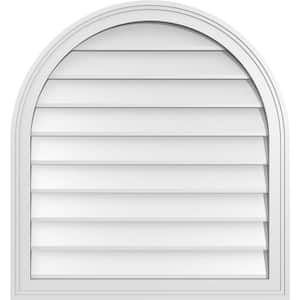 28 in. x 30 in. Round Top White PVC Paintable Gable Louver Vent Non-Functional