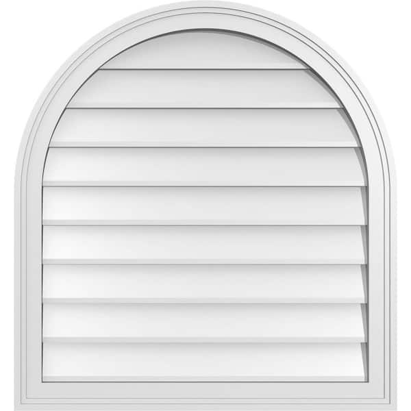 Ekena Millwork 28 in. x 30 in. Round Top White PVC Paintable Gable Louver Vent Non-Functional