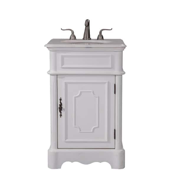 Unbranded Simply Living 21 in. W x 19 in. D x 33 in. H Bath Vanity in Antique White with White And Brown Vein Marble Top
