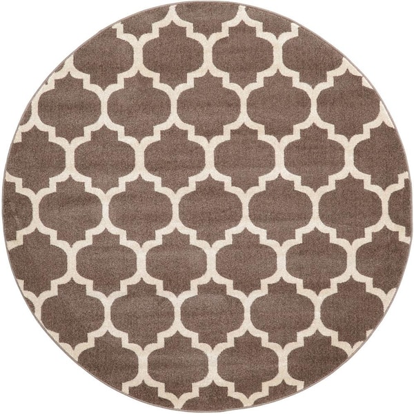 Unique Loom Trellis Philadelphia Medium Brown/Beige 6' 0 x 6' 0 Round Rug