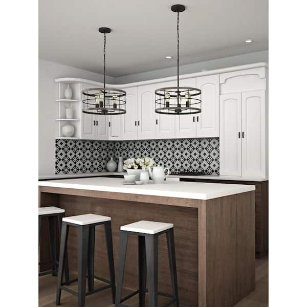 Progress Lighting Fairforest 3-Light Matte Black with Aged Oak Accents Chandelier