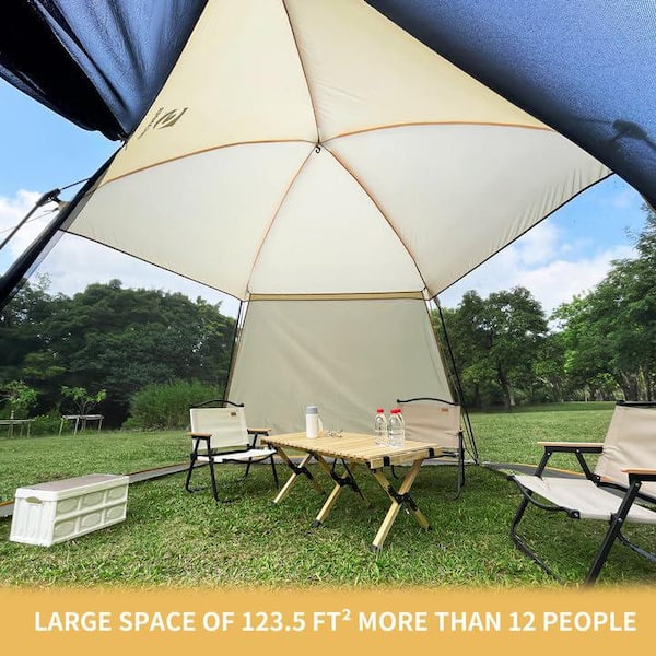 13.5 ft. x 13 ft. Pop Up Canopy Upf50 Tent with Side Wall for Camping Backyard Fun Party or Picnics in Khaki