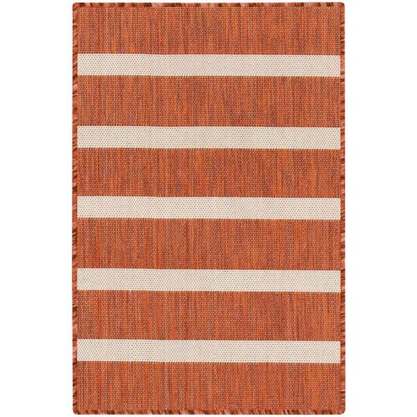 Positano Terracotta Ivory 2 ft. x 3 ft. Stripes Contemporary Area Rug