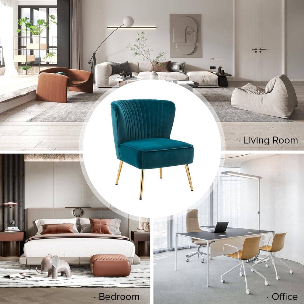 Teal Velvet Wingback Accent Chair with Gold Metal Legs