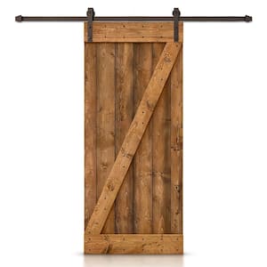 20 in. x 84 in. Distressed Z-Series Walnut Stained DIY Knotty Pine Wood Interior Sliding Barn Door with Hardware Kit