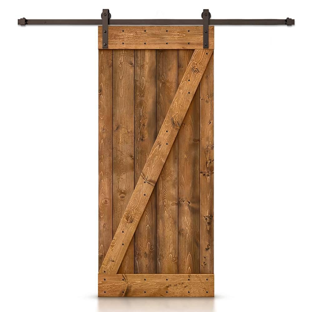 28 in. x 84 in. Distressed Z-Series Walnut Stained DIY Knotty Pine Wood Interior Sliding Barn Door with Hardware Kit price history on PriceWatchPro
