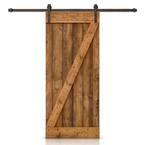 36 in. x 84 in. Coffee Brown Knotty Pine Finished Wood Sliding Barn Door with Bronze Bent Strap Hardware Kit