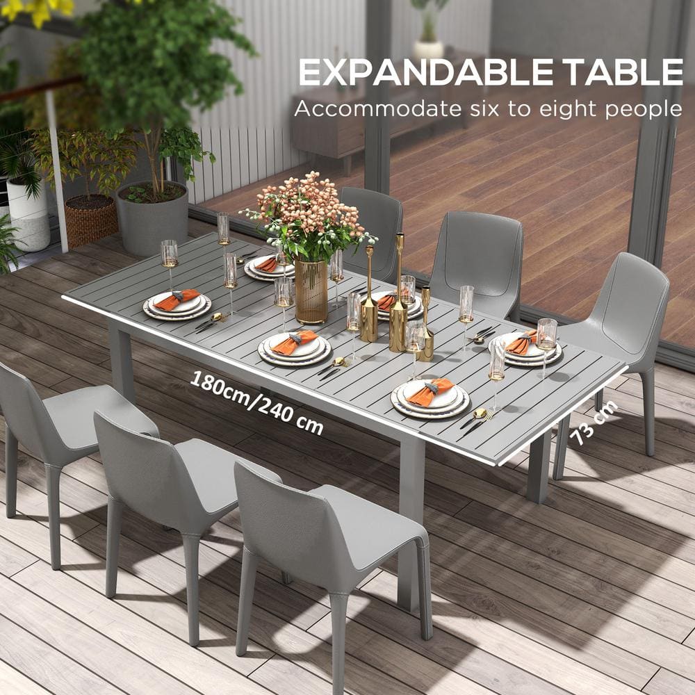 Charcoal Gray Aluminum Expandable Outdoor Dining Table for 6-8