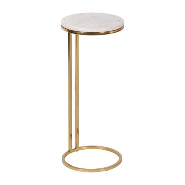 10 in. White Circle Marble Accent Table