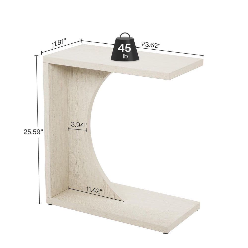 Kerlin 23.62 in. White C-Shaped Engineered Wood End Table, Couch Table Small Sofa Side Table for Small Space - thumbnail 6