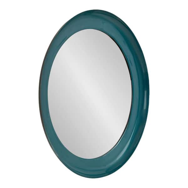 Kate and Laurel Laranya 22.00 in. W x 22.00 in. H Round Metal Teal Framed Mid Century Modern Wall Mirror