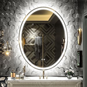 28 in. W x 36 in. H Oval Frameless Backlit LED Anti-Fog Wall Bathroom Vanity Mirror in Tempered Glass