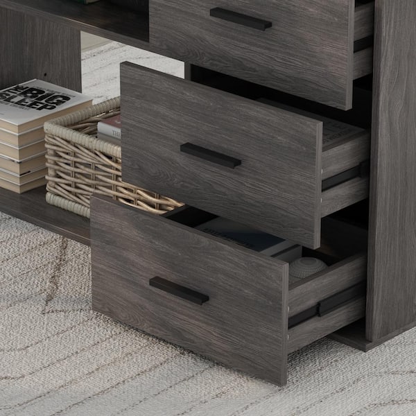 FUFU&GAGA 55.1 in. L-Shaped Gray Wood Computer Desk Writing