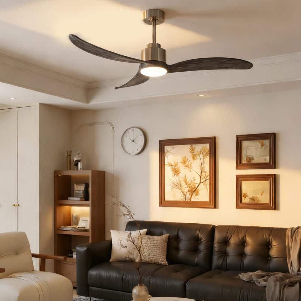 52 in. Nickel Ceiling Fan w/ Wood Blades Quiet DC Motor 6 Speed Reversible Remote Control Timer for Living Room Bedroom price history on PriceWatchPro