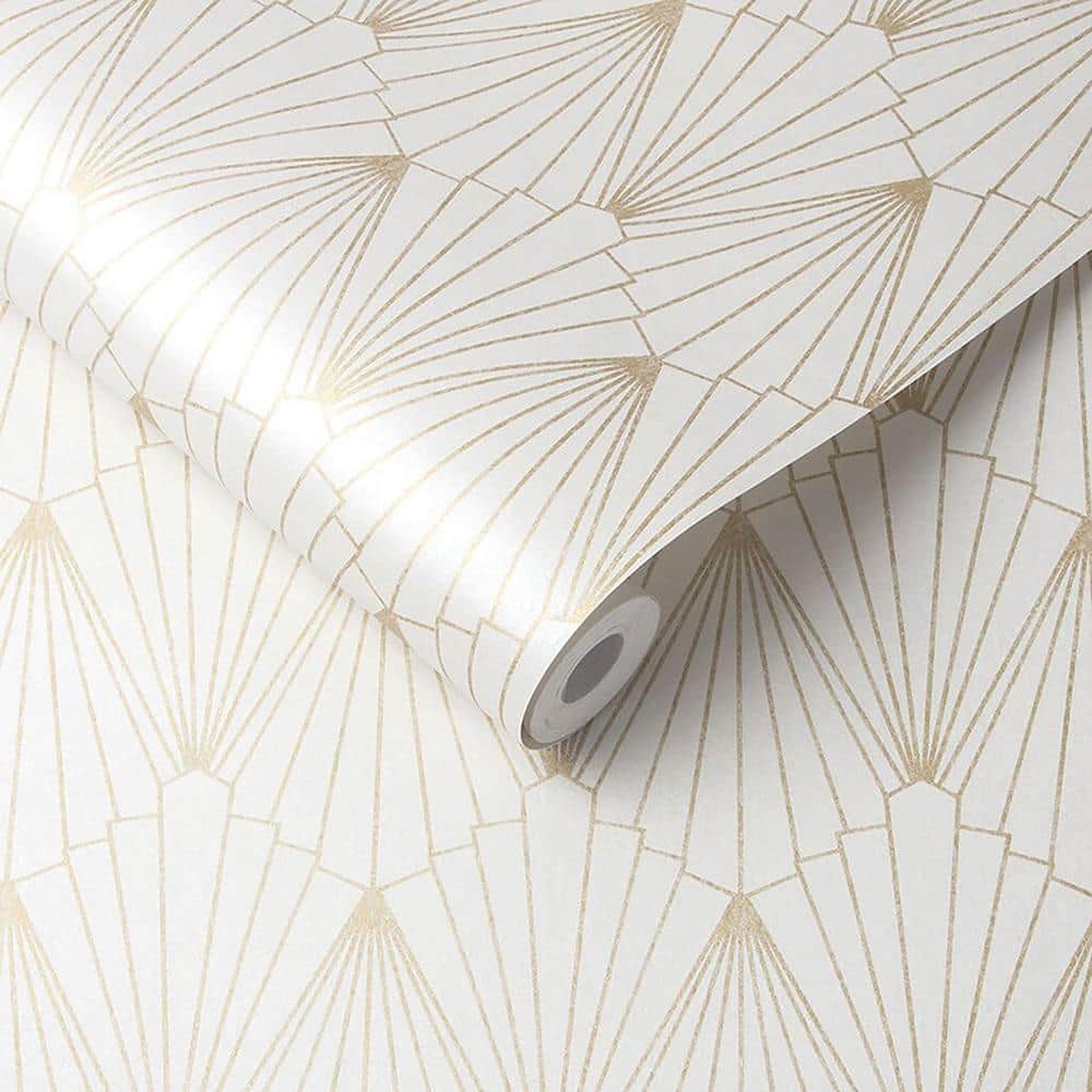 Rene Shimmer Gold and White Geometric Art Deco Wallpaper